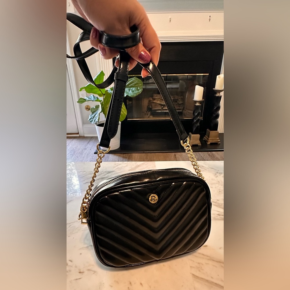 Elegant Black Crossbody Bag with Gold Accents